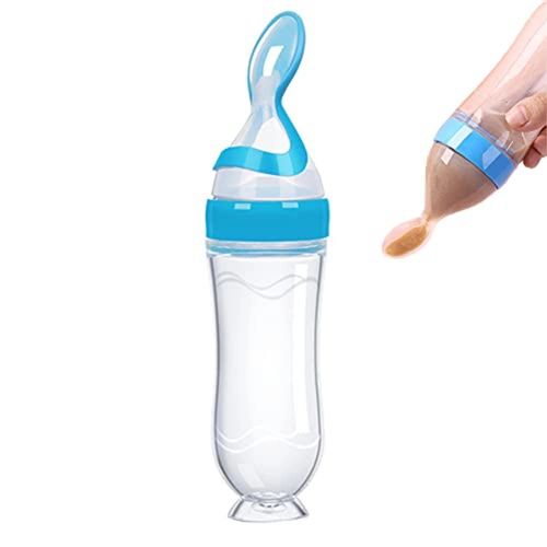 3 Oz(90ML) Baby Food Feeder, Silicone Baby Feeder, Food Dispensing Spoon, Squeeze Spoon for Boys Girl Kids Toddlers