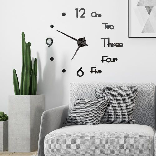 3D Stick on Wall Clock Large Modern Wall Clocks for Living Room 3D Self Adhesive DIY Frameless Large Wall Clock Modern Arabic Numerals for Living Room Kitchen Bedroom Office HomeBlack