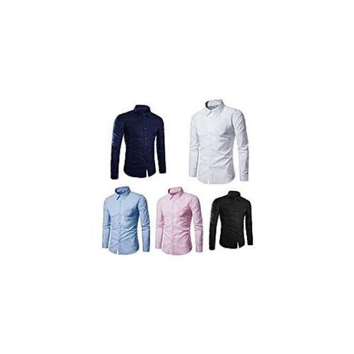 5Pcs Official Shirt Long Sleeve Cotton Slim Fit