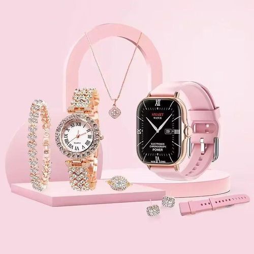 A58 Plus Smart Watch Women 8 in 1 Gift Set with Necklace Earrings Bracelet Ring Combo