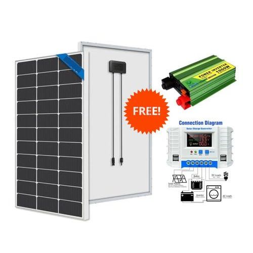 150W Solar Panel 25 Years Warranty All Weather Mono Solar Panel + Free 30A Solar Charge Controller + Free 1000 Watts Solar Inverter DC to AC 1000W Inverter