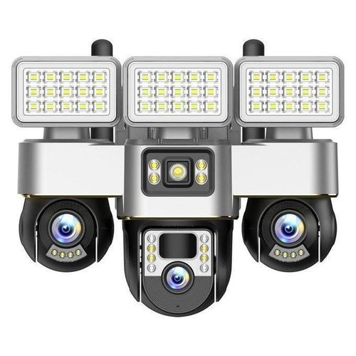 Solar Light Battery Powered 3 Cameras Super PTZ Wide Angle V380 Pro Tripple Lenses Outdoor Solar Camera 4G Sim Card Night Vision With Motion