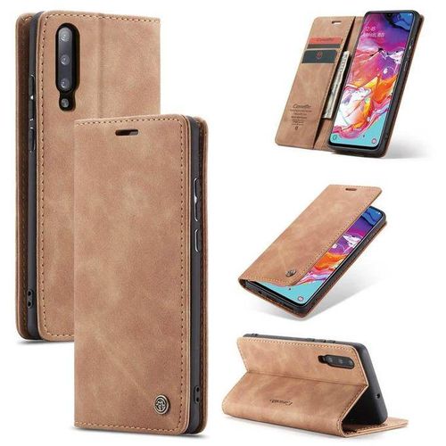 Brown Soft Leather Wallet Flip Cover Case For Samsung Galaxy A70