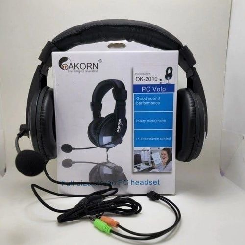 Full Size OK2010 Stereo PC Headphone With Rotary Microphone & In-line Volume Control (1pc, Black)