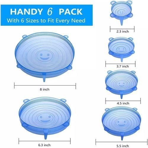 6 Pcs Reusable Silicone Food Covers - Blue