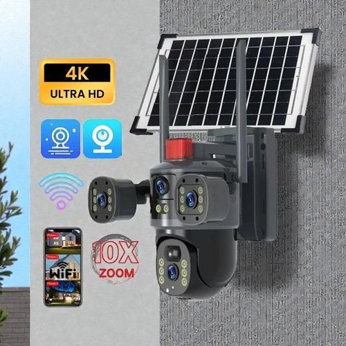 Rotating Smart Surveillance System V380 Pro App 12MP Ultra HD 4G PTZ Rotating Multiple Lens COLORED night vision Loud Siren Alarm Outdoor Security Solar Camera