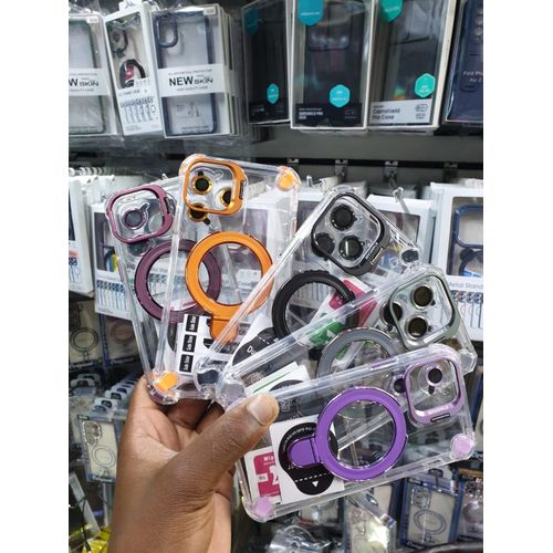 iPhone 11 Clear Magnetic Kickstand Case – Transparent Shockproof Cover with Rotating Ring Stand, MagSafe Wireless Charging Compatible, Raised Camera Guard & Four-Corner Protection (Grey)