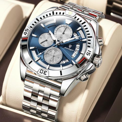 695 Luxury Men Quartz Watches Stainless Steel Waterproof Luminous Hands Chronograph Date Clock Top Quality