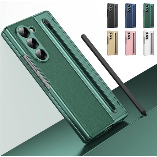 Samsung Galaxy Fold 6 Luxury Foldino Leather Case with S Pen Slot, Hinge Camera and Front Screen Protection Green Business Class Premium PU Cover