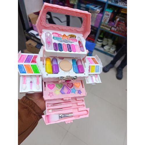 Multi-Layer Quilted Makeup Vanity Case Toy Set with Mirror