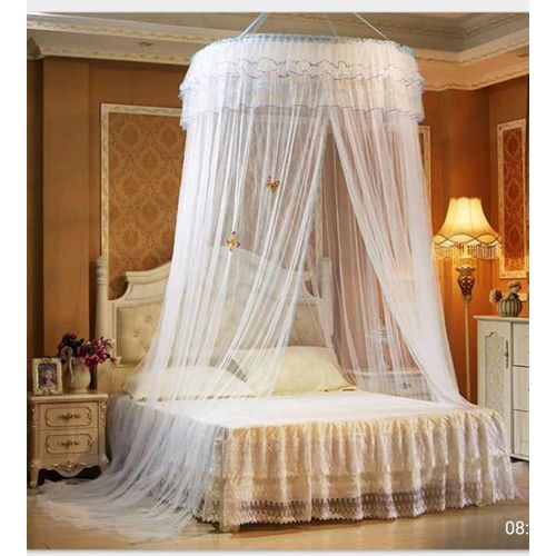 White Premium FREE SIZE Round Mosquito Net Queen Size Elegant Hanging Bed Canopy