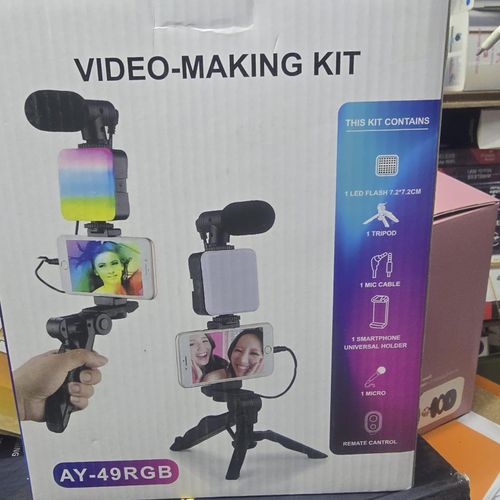 AY-49 RGB Lightweight Video Kit for Vloggers – Bright Light, Tripod Stand, Mic and Remote for Mobile Recording