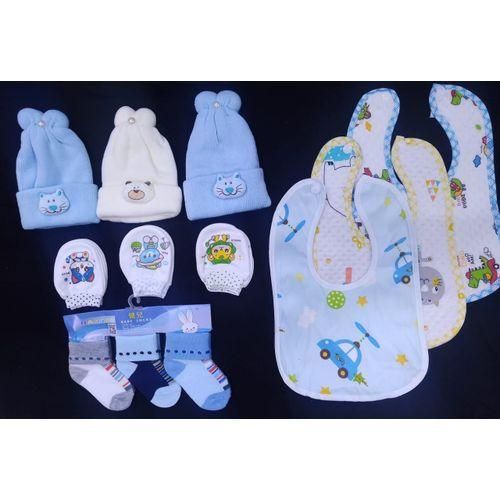 Newborn set 3 pairs of socks 3 pairs of mittens 3 bibs and 3 hats- Multicolour