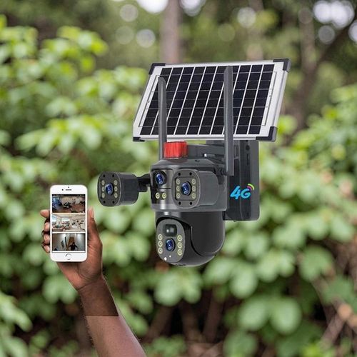 Stand Alone Solar Powered Security Solution V380 Pro App 12MP Ultra HD 4G PTZ Rotating Multiple Lens COLORED night vision Loud Siren Alarm Outdoor Security Solar Camera