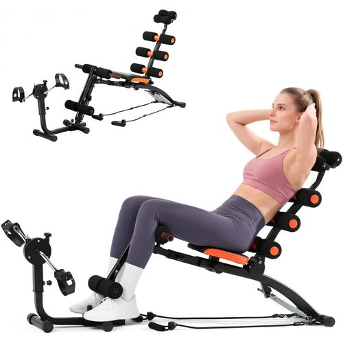 Multi-Functional Six Pack Care Ab Exercise Machine with Pedal Cycle, Sit-Up Bench, Resistance Cords and Padded Rollers for Home Gym