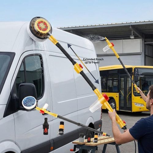 Precision Cleaning Time Saving Water Pressure Auto Spinning Car Wash Soft Microfiber Mop Brush with Auto Soap Dispenser