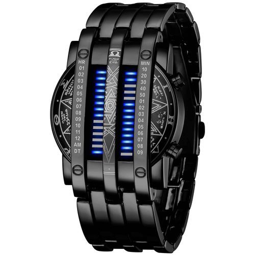 LED Digital Watch Mens Black Plated Wrist Watches