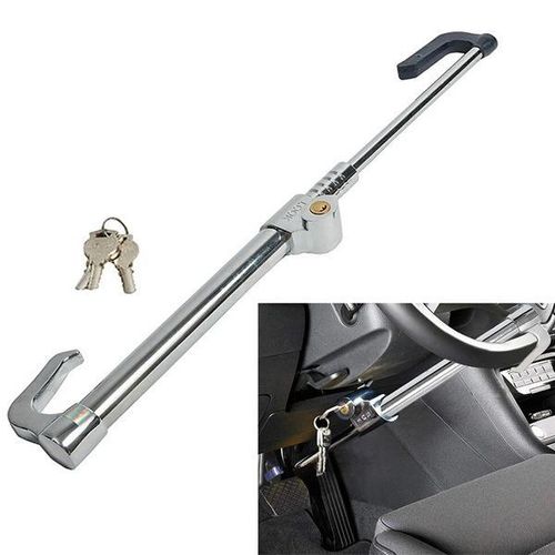 High quality round steel anti theft steering and pedal safety solution Heavy Duty Universal Anti-Theft Security Car Steering Wheel Lock Brake Clutch Lock Retractable Locking Hook Device with 3 Keys