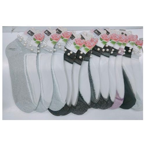 Shiny Cotton Beaded Ankle Socks - 3 Pairs