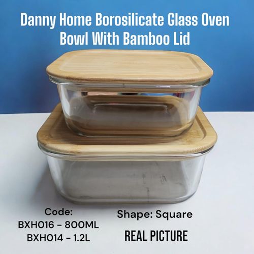 Square Bamboo Lid Borosilicate Oven Glass.