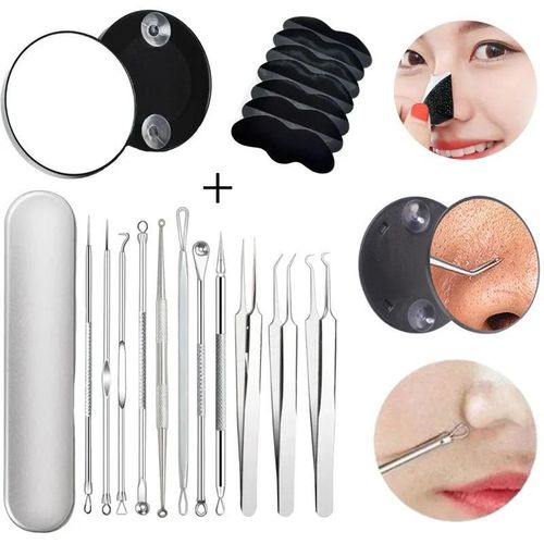 Stainless Steel Acne Needle Cell Clamp for Removing Squeezing Pi mples Kit Makeup Magnifying Mirror Remove Blac khead Nasal Strips
