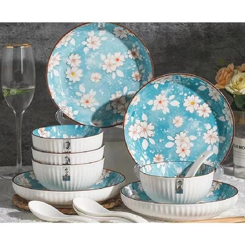 12pcs Ceramic Bowls, Plates And Spoons