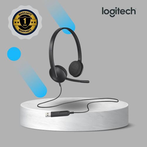 H340 Wired Headset, Stereo Headphones with Noise-Cancelling Microphone, USB, PC/Mac/Laptop - Black