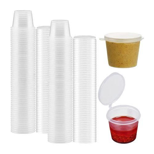 100 x 1Oz Round Food Container Pots with LidsHinged Sauce