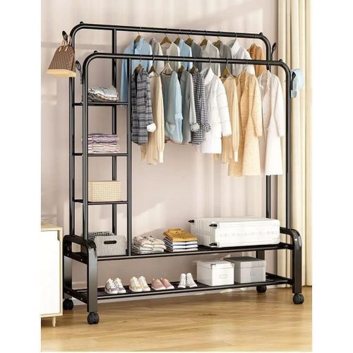 Multifunctional Clothes Rack with Side Storage Shelves