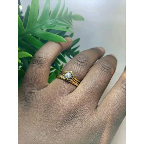 Classical Stainless Steel Solitaire Double Wedding ring Engagement ring Proposal Statement Ring with (free gift box)