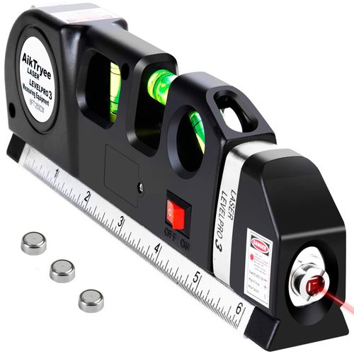 Multifunctional Laser Level Pro, 4 in 1 tool with a laser level, 3 bubble levels, ruler 4and a tape measure for Professional and DIY home repair such as Hang Shelves, Cabinets, Tiles, And Picture Frame