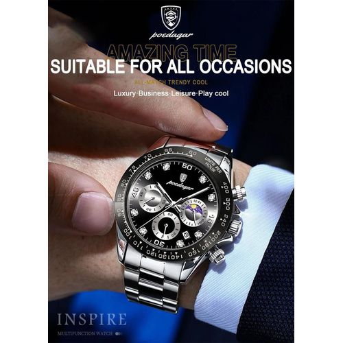 POEDAGAR Business Casual Men’s Watch – Functional Moonphase, Chronograph Dial & Premium Steel Build
