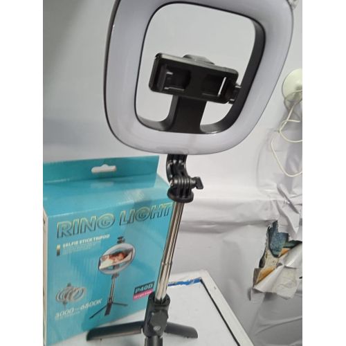 Selfie Stick with Square Ring Light, Tripod, and Phone Holder