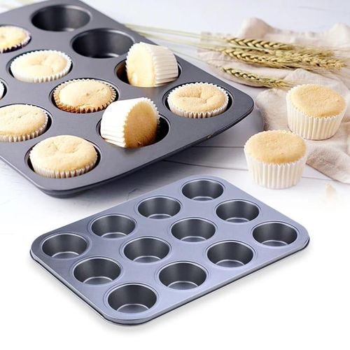 Professional 12-Hole Non-Stick Muffin Cupcake Baking Tin Heavy-Duty Carbon Steel Baking Tray Easy Release Cupcake Pan for Home Professional Baking