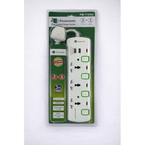 Indoor power extension socket 4 way universal with USB
