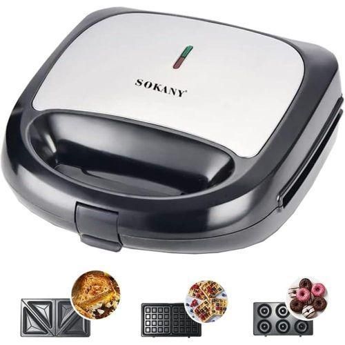 3 In 1 Electric Breakfast machine Toaster Sandwich Maker With Donut Maker And Waffle Plate- For sandwiches waffles omelets donuts and baking