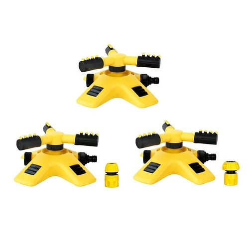 New Garden Sprinkler with Inlet and Outlet Automatic 360 Degree Rotating Lawn Watering Sprinkler 3 Arm Nozzle Irrigation Tool for Garden and Yard