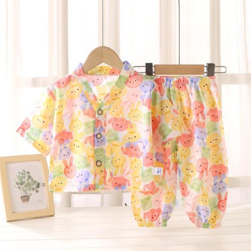 2pcs Children's Cotton Silk Pajama Set, Short-sleeved T-shirt + Shorts Pajama Set