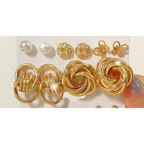 5 Pairs Butterfly Love Heart HoopsStuds Pearl Mixed Shape Earring Set