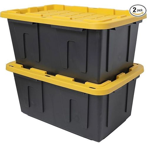 CX BLACK & YELLOW 27-Gallon Heavy Duty Storage Bins with Lids, Stackable Plastic Storage Bins with Weather-Resistant Design, Home Organization, 2 Pack
