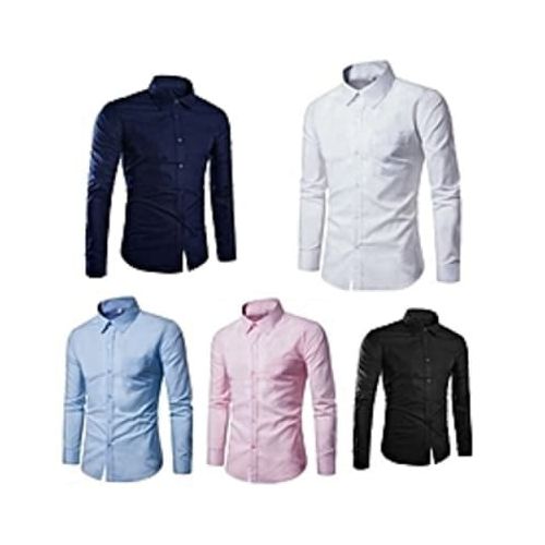5Pcs Men Official Shirt Long Sleeve