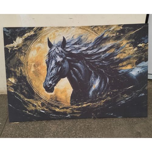 Rooted in Radiance Vibrant Midnight Stallion & Golden Eclipse Canvas Art (Ready to Hang).