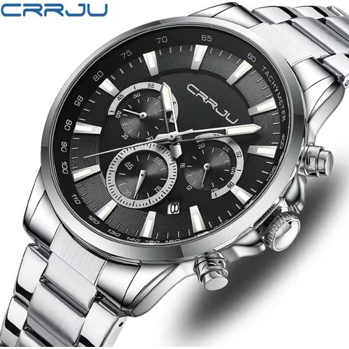 Elegant CRRJU Men’s Chronograph Watch – Date Display, Sturdy Stainless Steel, Battery Operated