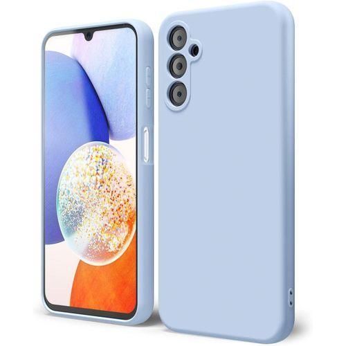 For Samsung Galaxy A14 4G/5G Phone Case Liquid Silicone, Cute Thin Slim Soft Rubber TPU Plain Smooth Gel Cover for Women Girl, Matte Solid Protective & Shockproof, Aqua Sky Baby Light Blue/ White & Blue