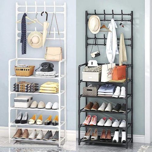 Multifunctional 5 Tier/ Layers Shoe Rack Organizer + Simple Floor Coat Hat Rack With 8 Hooks