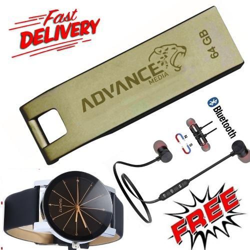 64GB Flash Disk + Free Neckband Bluetooth Earphones & Watch
