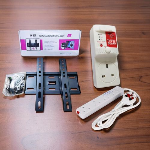 Best Performance Skilltech 15-43 Inch Tilting TV Bracket + Power King 4 Way Cable + FREE FK Guard