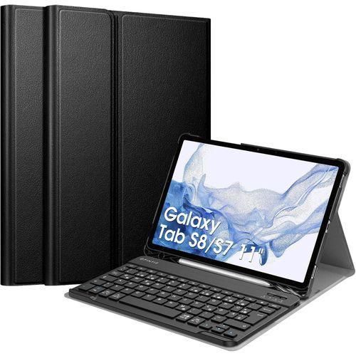 Keyboard Case for Samsung Galaxy Tab S8 11 Inch 2022/S7 11 Inch 2020 Tablet, Keyboard Cover with Magnetic Removable German Bluetooth Keyboard, Black