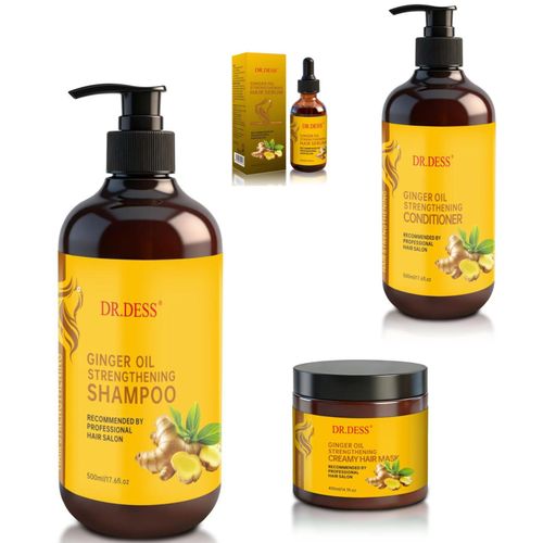 Ginger Hair Strengthening SET - Shampoo, Conditioner, Hair mask, Hair oil + FREE Flexi rods