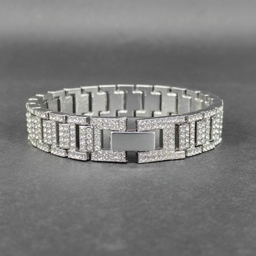 Heavy Industry H-Shape Full Diamond Bracelet Men's Silver Watch Band Style High-End Minimalist Luxury Jewelry
